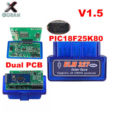 Dual Double 2PCB chip PIC18F25K80 Firmware 1.5 ELM327 V1.5 OBD2 BT Diagnostic Interface ELM 327 V1.5 Hardware Support More Car