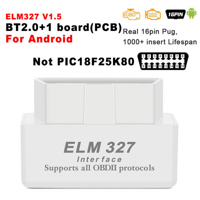 Androidile ELM327 V1.5 PIC18F25K80 OBD2 Bluetooth-skanner Automaatne tööriist ELM 327 V 1 5 OBD 2 koodilugeja autodiagnostika ODB2 adapter