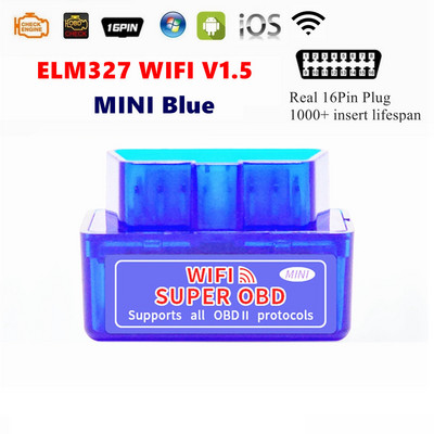 Mini ELM327 V1.5 WIFI Bluetooth 4.0 automaatse skanneri OBD2 auto ELM 327 testeri diagnostikatööriista uusim versioon Androidile Apple`ile