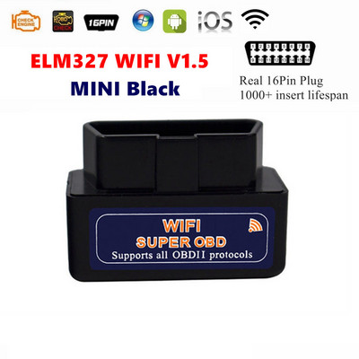 Mini ELM327 V1.5 WIFI Bluetooth 4.0 automaatse skanneri OBD2 auto ELM 327 testeri diagnostikatööriista uusim versioon Androidile Apple`ile