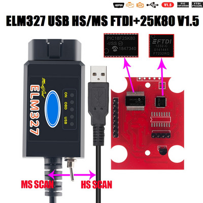 OBD2 ELM327 Bluetooth OBD2 Scanner Cititor de coduri Adaptor Wifi HS CAN și MS CAN Bluetooth ELM327 USB FTDI cu comutator Scanner de coduri