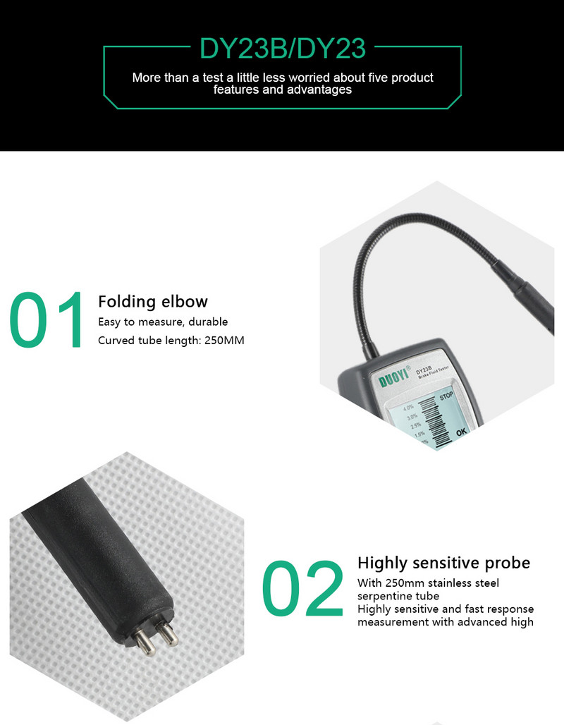 DUOYI DY23B DY23 automašīnas bremžu šķidruma testera eļļas pārbaudes zoss kakla detektora skaņas un gaismas dubultā signalizācija priekš DOT3 DOT4 DOT5