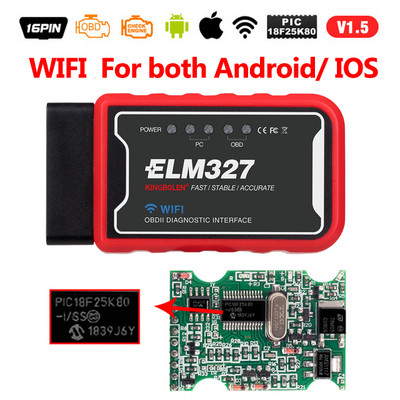 ELM327 OBD2 skeneris V1.5 PIC18F25K80 BT/WIFI Auto diagnostikas rīki Auto ELM 327 OBDII kodu lasītājs Darbs Android/IOS/Windows 12V