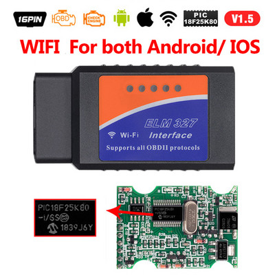 ELM327 OBD2 skeneris V1.5 PIC18F25K80 BT/WIFI Auto diagnostikas rīki Auto ELM 327 OBDII kodu lasītājs Darbs Android/IOS/Windows 12V