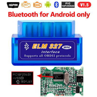 ELM327 OBD2 skeneris V1.5 PIC18F25K80 BT/WIFI Auto diagnostikas rīki Auto ELM 327 OBDII kodu lasītājs Darbs Android/IOS/Windows 12V