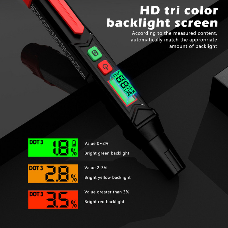 Bremžu šķidruma testeris Automašīnas bremžu šķidruma digitālais testeris priekš DOT3/DOT4/DOT5.1 precīzas eļļas kvalitātes pārbaudes pildspalvas skaņas gaismas signāls