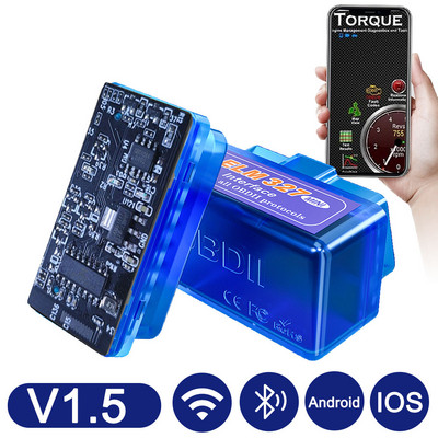 Mini OBD2 automašīnu skeneris ELM 327 testeris bezvadu WIFI Bluetooth automašīnas interfeisa skenera rīks operētājsistēmai Android IOS
