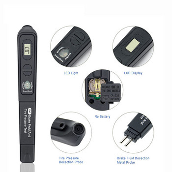 Το πιο πρόσφατο στυλό ελέγχου λαδιού φρένων TPMS 2 σε 1 Δοκιμή υγρού αυτοκινήτου για DOT3/DOT4 και ψηφιακό μετρητή πίεσης ελαστικών με φως 5 LED
