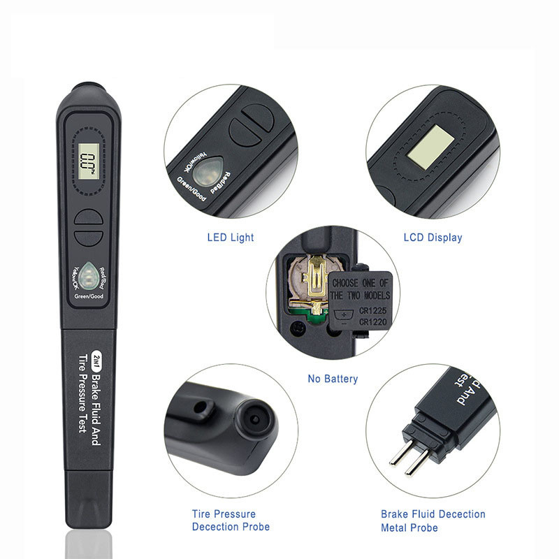 Najnovija kočiona tekućina ulje TPMS tester olovka 2 u 1 testiranje tekućine u automobilu za DOT3/DOT4 i digitalni mjerač tlaka u gumama s 5 LED svjetla