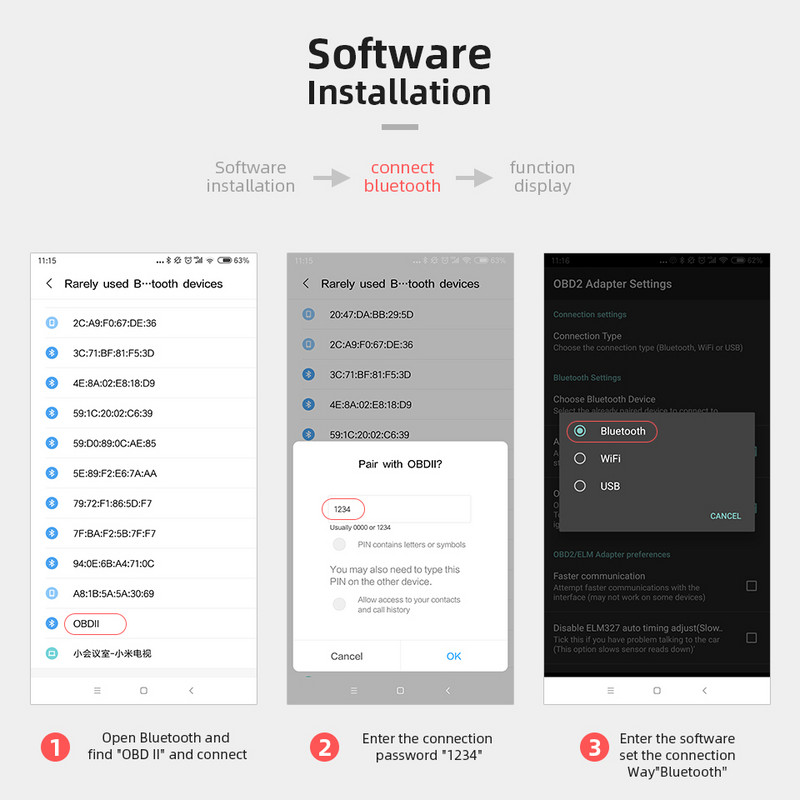 Uusim ELM327 V1.5 OBD2 skanner Bluetooth Mini ELM 327 Auto OBDII autodiagnostika tööriist Android IOS PC EOBD koodilugeja jaoks