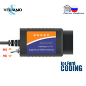 ELM327 V1.5 su HS / MS CAN jungikliu FORSCAN Ford ELM327 OBD2 skaitytuvo kodų skaitytuvo USB adapteris, skirtas Ford kodavimui ELMconfig FoCCCus