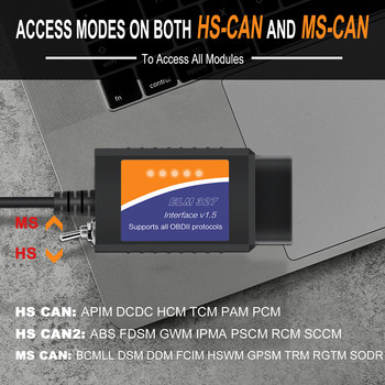 ELM327 V1.5 Με HS / MS CAN Switch FORSCAN Ford ELM327 OBD2 Αναγνώστης κωδικού σαρωτή Προσαρμογέας USB για κωδικοποίηση Ford ELMconfig FoCCCus