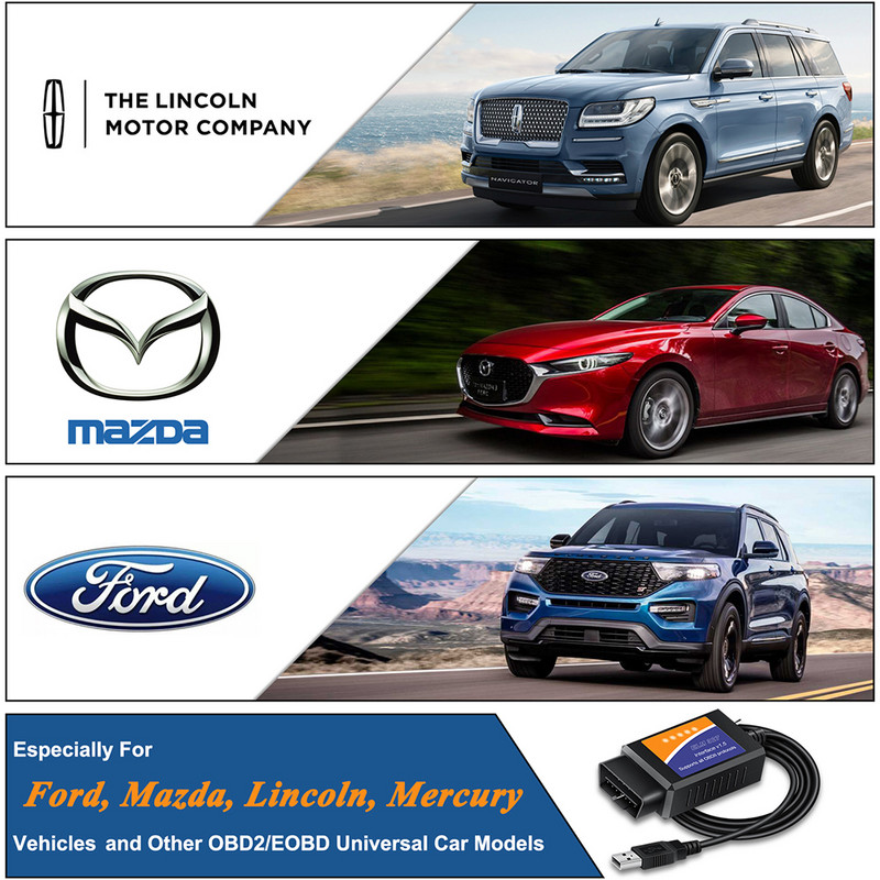 ELM327 V1.5 su HS / MS CAN jungikliu FORSCAN Ford ELM327 OBD2 skaitytuvo kodų skaitytuvo USB adapteris, skirtas Ford kodavimui ELMconfig FoCCCus
