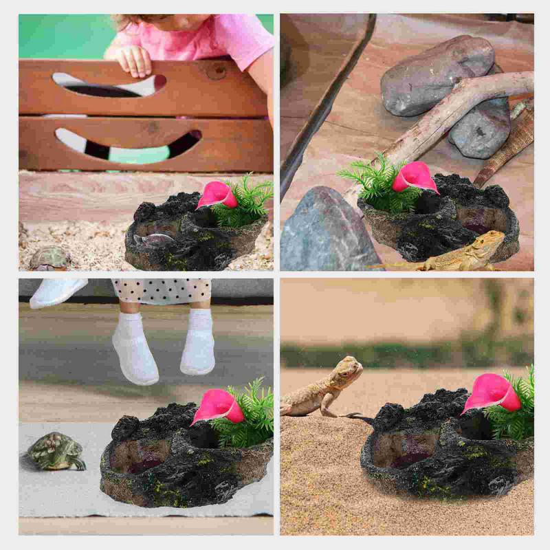 Bol pentru reptile Suport pentru hrănire pentru vase de apă Hrănitor pentru broaște țestoase Terariu șarpe țestoasă Rezervor cu șopârlă Bazin din rășină Dispenser pentru boluri pentru broaște