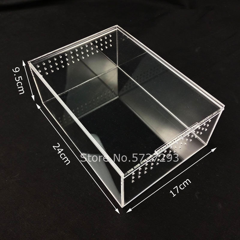 Akrila rāpuļu audzēšanas kastes caurspīdīgs futrālis zirnekļa ķirzaka Scorpion Samll kukaiņu barošanas kastītei