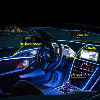 1M/2M/3M/5M Διακοσμητικό φωτιστικό αυτοκινήτου Led Εσωτερικό EL Καλωδίωση Λωρίδα νέον για Auto DIY Ευέλικτο Φως περιβάλλοντος USB Party Atmosphere Diode