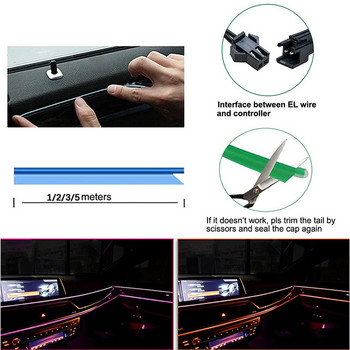 1M/2M/3M/5M Διακοσμητικό φωτιστικό αυτοκινήτου Led Εσωτερικό EL Καλωδίωση Λωρίδα νέον για Auto DIY Ευέλικτο Φως περιβάλλοντος USB Party Atmosphere Diode
