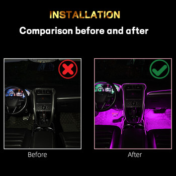 Φώτα ατμόσφαιρας αυτοκινήτου Φωτισμός διάθεσης 12V Οπίσθιος φωτισμός RGB Πολλαπλές λειτουργίες Εφαρμογή Έλεγχος ήχου Αυτόματη διακοσμητική λάμπα νέον περιβάλλοντος χώρου