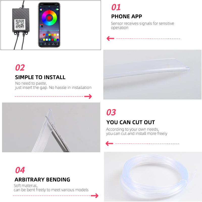 Lumini de atmosferă pentru mașină Lumină de stare Iluminare de fundal 12V RGB Moduri multiple Control sunet aplicație Lampă neon decorativă pentru interior