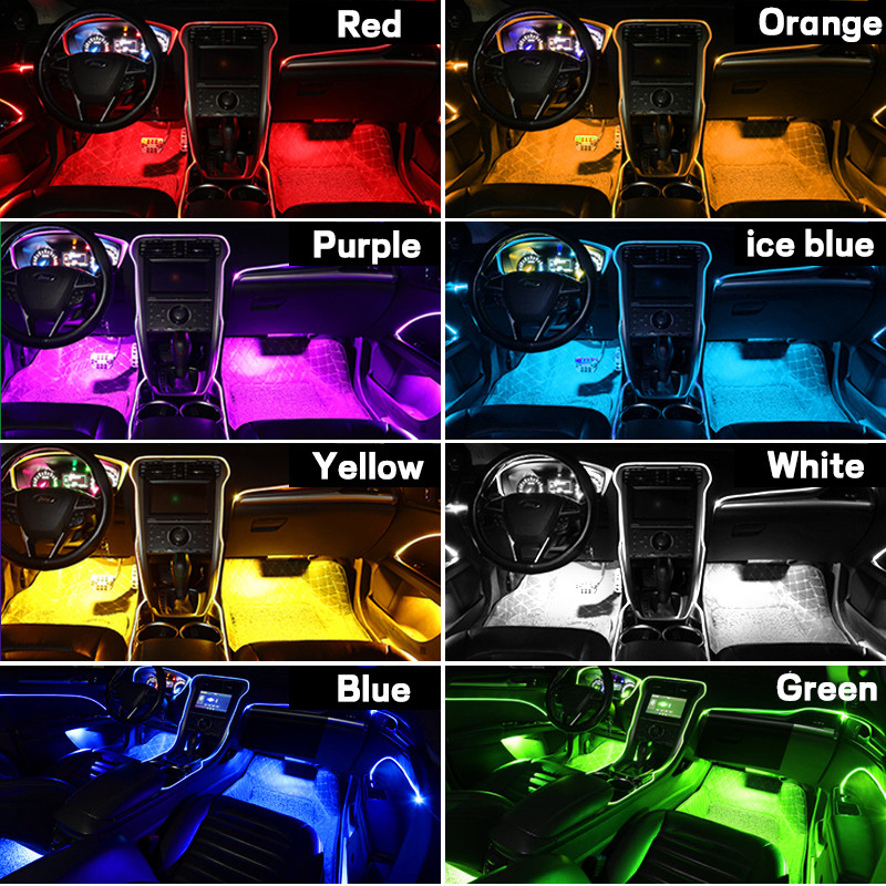 Lumini de atmosferă pentru mașină Lumină de stare Iluminare de fundal 12V RGB Moduri multiple Control sunet aplicație Lampă neon decorativă pentru interior