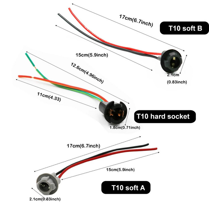 T10 W5W T5 T15 Minkštos lemputės laikiklio adapteriai Kabelio LED lemputės jungties lizdas pleišto pagrindo lemputės kištuko prailginimo laidų pylimai