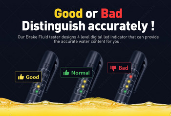 Мини тестер за спирачна течност Писалка за тестер за спирачна течност с 5 LED точна писалка за проверка на качеството на маслото Диагностични инструменти за DOT3/DOT4