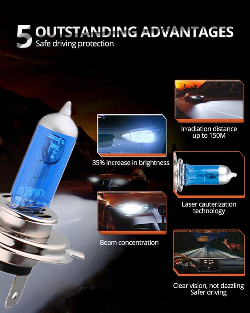 1 buc. Bec cu halogen super alb H4 H7 12V 55W/60W 3000K 4300K 6000K Lampă pentru faruri auto din sticlă de cuarț Lampă pentru motociclete