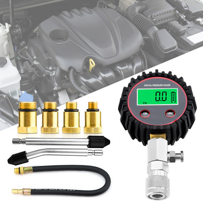 Tester de compresie pentru automobile, manometru digital de compresie 200 PSI pentru kit de testare a compresiei cilindrii motor pe benzină cu adaptor