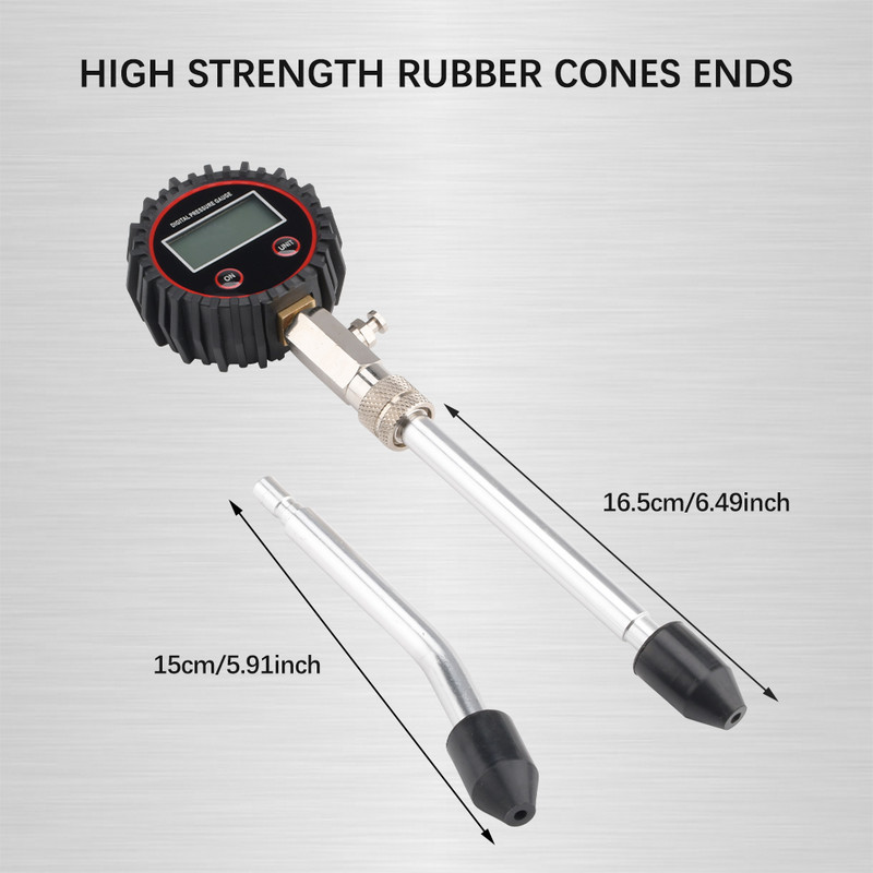 Δοκιμαστής συμπίεσης Automotive, Ψηφιακός μετρητής συμπίεσης 200 PSI για Κιτ δοκιμής συμπίεσης κυλίνδρων βενζίνης με προσαρμογέα