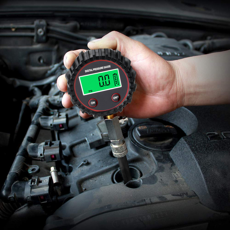 Δοκιμαστής συμπίεσης Automotive, Ψηφιακός μετρητής συμπίεσης 200 PSI για Κιτ δοκιμής συμπίεσης κυλίνδρων βενζίνης με προσαρμογέα