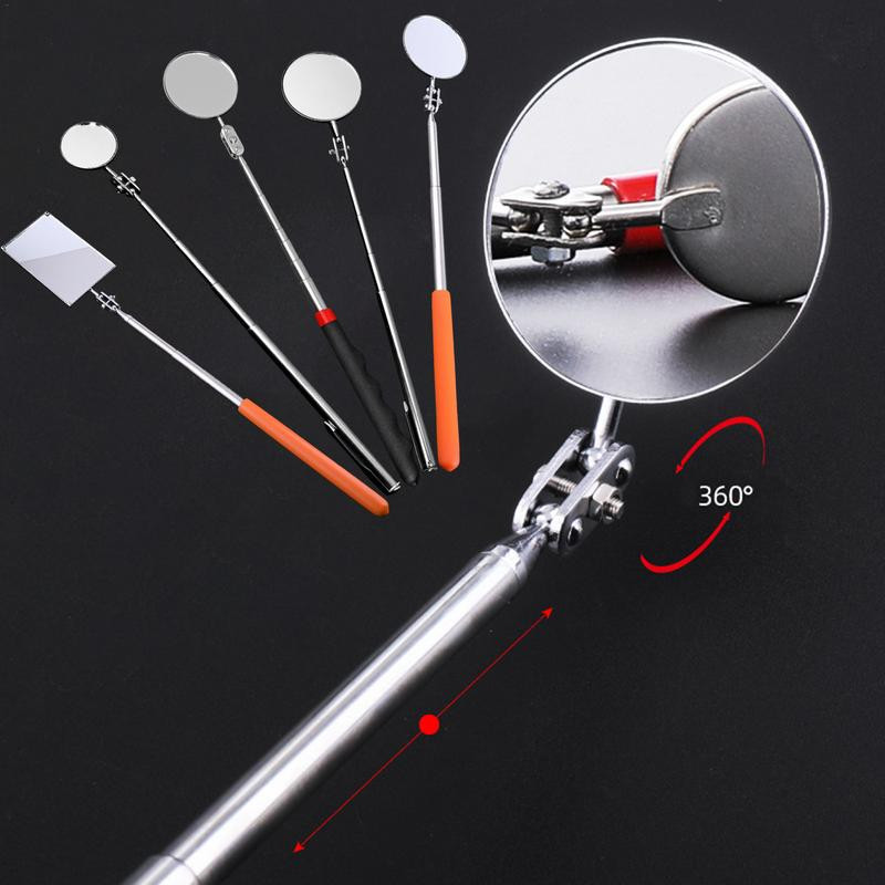 Transporto priemonės teleskopinis apžiūros veidrodis, nešiojamas apvalus kvadratinis 360 laipsnių besisukantis apžiūros veidrodis 50 mm metalinio rėmo apžiūra