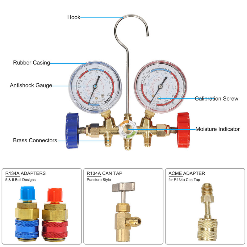 Set de manometre pentru colectorul de agent frigorific Set de aer condiționat Set de refrigerare Unelte pentru aer condiționat Furtun și cârlig pentru R12 R22 R404A R134A