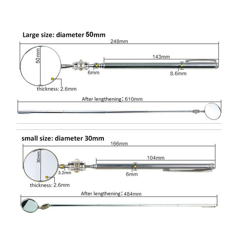 Auto hoolduse ülevaatuse peegel Universaalne kokkupandav teleskoophelkur Keevitamine Šassii ülevaatus Peegli Auto kontrollimise tööriist