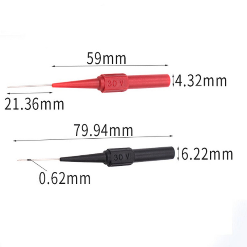 Nauji 2 vnt. izoliuoti auskarų vėrimo adata neardomieji multimetro bandymo zondai raudoni/juodi 30V-60V, skirti 4 mm bananų kištukiniam kištukui