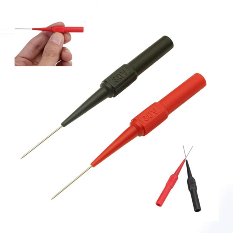 Nauji 2 vnt. izoliuoti auskarų vėrimo adata neardomieji multimetro bandymo zondai raudoni/juodi 30V-60V, skirti 4 mm bananų kištukiniam kištukui