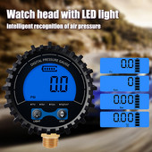 Skaitmeninis padangų slėgio matuoklis, didelio tikslumo 255 PSI foninio apšvietimo LCD ekranas vario sriegio oro slėgio matuoklis, skirtas automobilių motociklų dviračiams