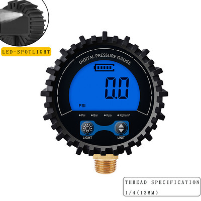 Skaitmeninis padangų slėgio matuoklis, didelio tikslumo 255 PSI foninio apšvietimo LCD ekranas vario sriegio oro slėgio matuoklis, skirtas automobilių motociklų dviračiams