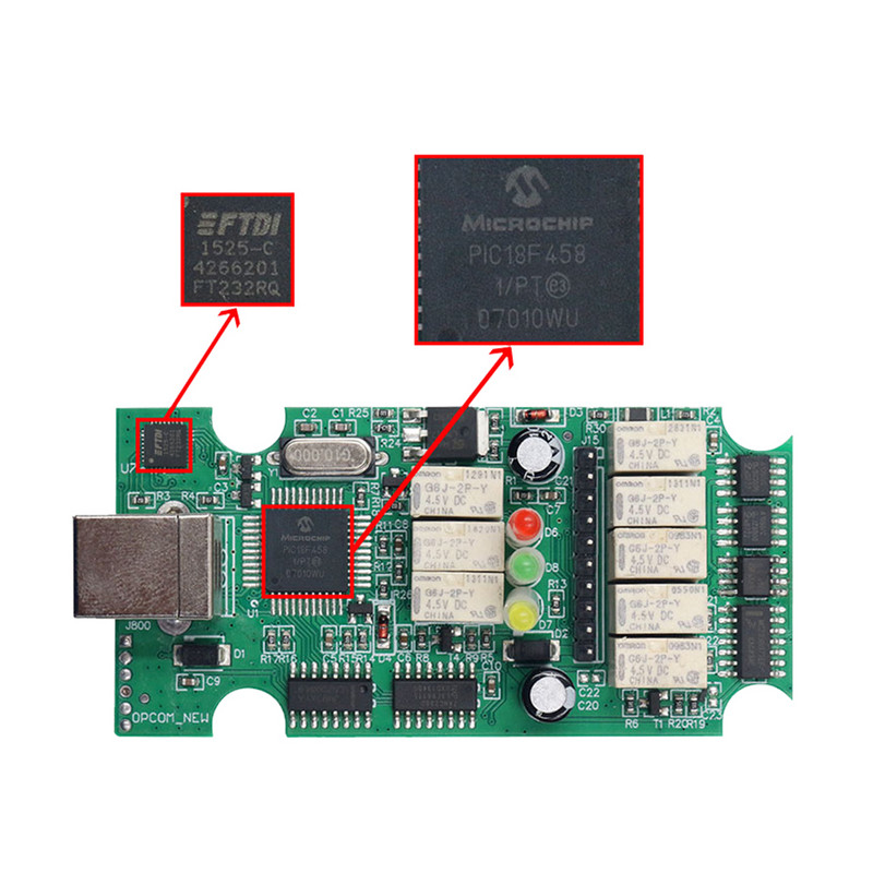Profession 200603a 2021 OPCOM 1.95 PIC18F458 FTDI FT232RQ Cip pentru scaner de diagnosticare auto Opel OP-COM V2021 pentru mașini până în 2021