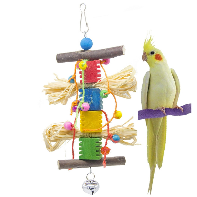 Naturaalsest puidust lindude närimismänguasjad plokid papagoi rebivad mänguasjad kaitsev linnupuuri kelluke mänguasi, mis sobib kõige paremini papagoidele Bridpuuri tarvikud