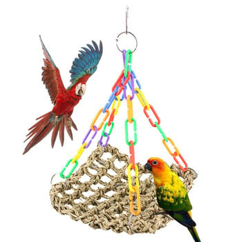 Bird Seagrass Swing Toys with Wood Perch Parrot Trapeze Swing Bird Hammock Bird Perch Stand Дъвчаща играчка за Lovebird Cockatiel