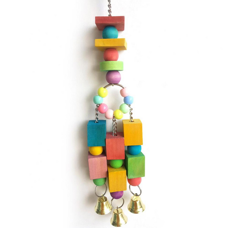 Patrate multicolore Bloc de margele Clopote Custi Cuibul Papagali Agatatoare Jucarii pentru pasari Ornamente decorative Cu clopote Mini pandantiv suspendat