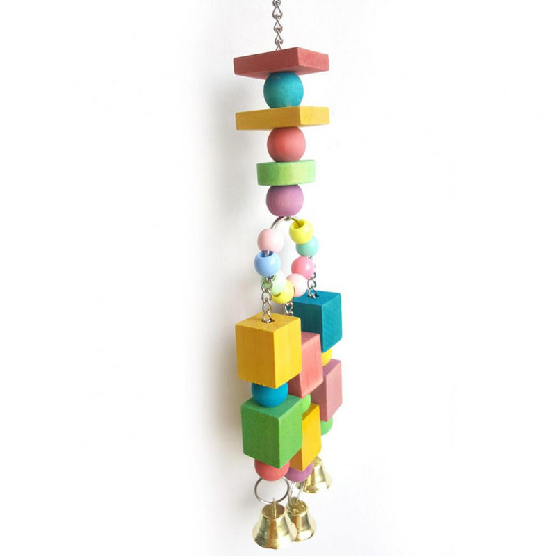 Patrate multicolore Bloc de margele Clopote Custi Cuibul Papagali Agatatoare Jucarii pentru pasari Ornamente decorative Cu clopote Mini pandantiv suspendat