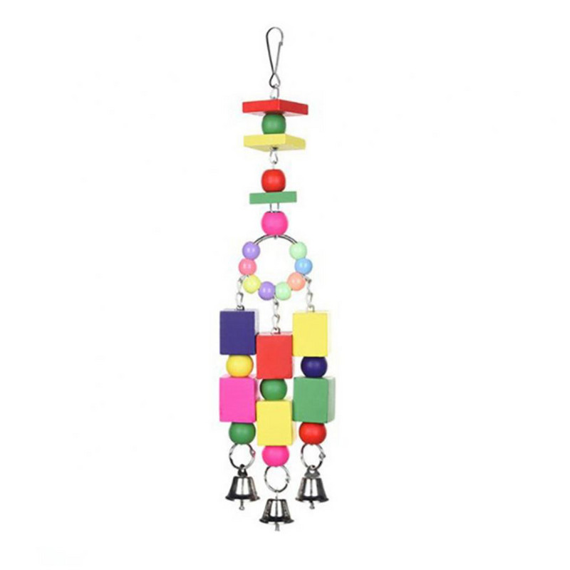 Patrate multicolore Bloc de margele Clopote Custi Cuibul Papagali Agatatoare Jucarii pentru pasari Ornamente decorative Cu clopote Mini pandantiv suspendat