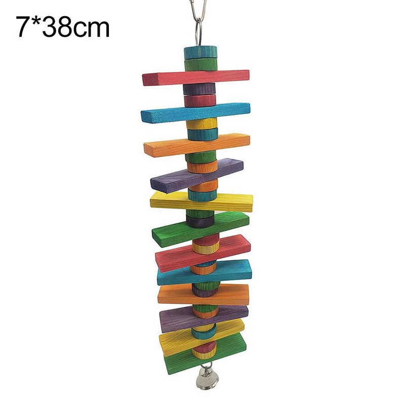 Mājdzīvnieku putnu papagailis iekštelpu koka bloki zvaniņa karājās būrī šūpoles, košļājama rotaļlieta, ko izmanto maziem un vidējiem putniem