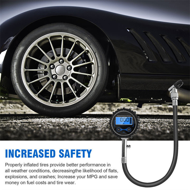 Skaitmeninis oro padangų pripūtimo prietaiso ekranas su žibintuvėliu Padangų slėgio matuoklis Skaitmeninis padangų testeris Oro slėgio manometras Quick Connect C