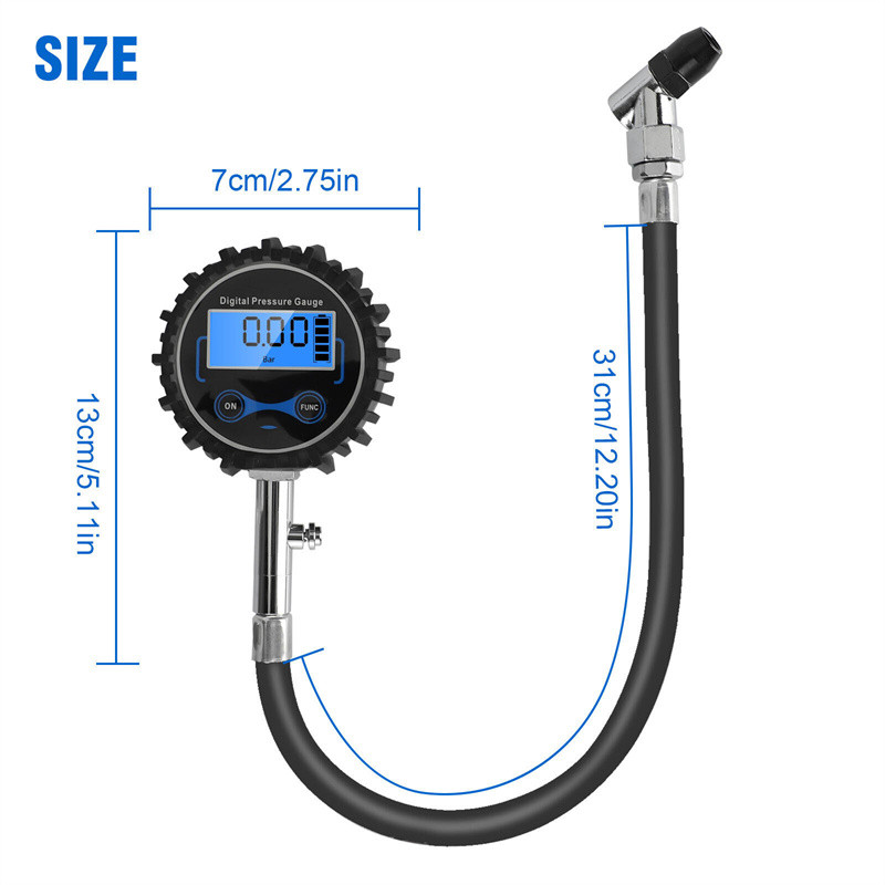 Skaitmeninis oro padangų pripūtimo prietaiso ekranas su žibintuvėliu Padangų slėgio matuoklis Skaitmeninis padangų testeris Oro slėgio manometras Quick Connect C