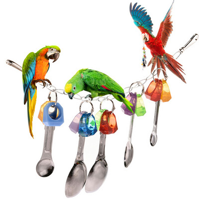 Parrot Toys Pet Bird Bites Climb Chew Toy Metal Spoon Set Висящ Cockatiel Parakeet Climb Chewing Cage Bird Toys Консумативи