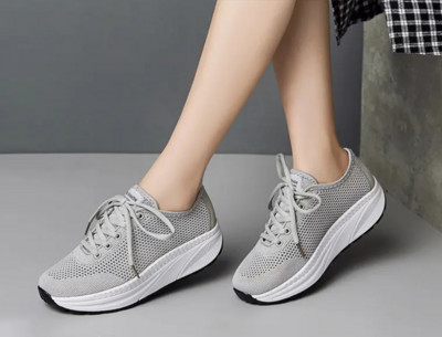 Tenisi dama textile cu platforma si sireturi