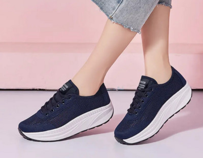 Tenisi dama textile cu platforma si sireturi