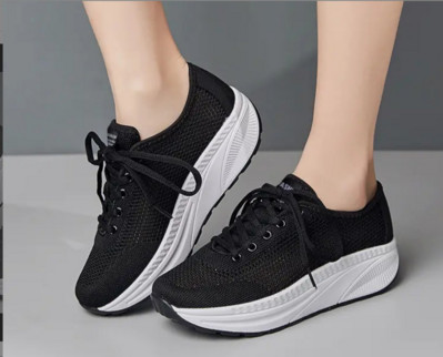 Tenisi dama textile cu platforma si sireturi